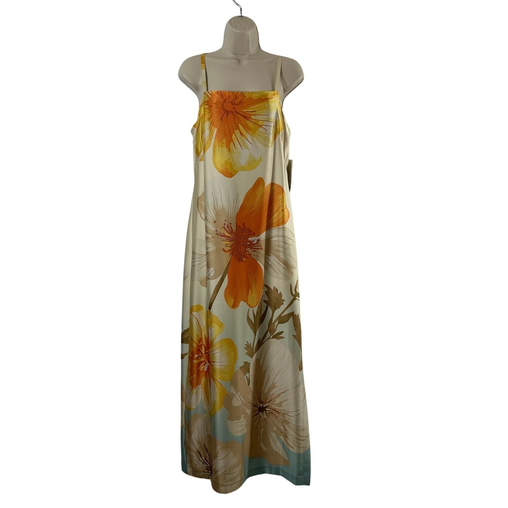 Taylor Floral Maxi Dress Orange Yellow Spaghetti Strap Lined Size 8 NEW Tropical
